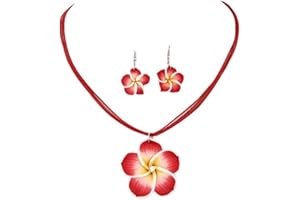 YOCOYEE Hawaiian Plumeria Rubra Earrings Necklace Set Bohemia Tropical Flower Dangle Earrings Luau Beach Party Accessories for Women Jewelry