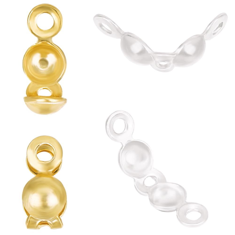 Beebeecraft 2 Colors 20Pcs Bead Tips Knot Covers 18K Gold Plated Sterling Silver Clamshell Crimp Tips Beads Fold-Over Bead Covers Ends Caps for DIY Bracelets Necklaces (2mm Cup)