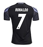 #7 Ronaldo Real Madrid Third Kid Soccer Jersey & Matching Shorts Set 2016-17, Black,Youth L (10 to 12 Years Old)