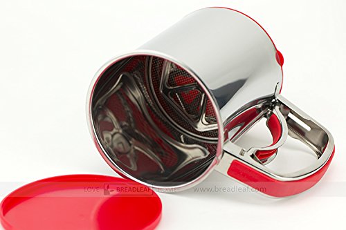 Astra Gourmet Stainless Steel Flour Sifter Sieve with Lid and Bottom Cover, Icing and Sugar Sifter(Red)