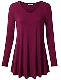 Timeson Women's V-Neck Long Sleeve Shirt Flowy A-Line Casual Tunic Tops