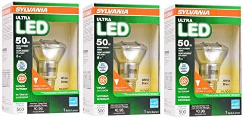 Sylvania Ultra LED Light Bulb dimmable 8W Replacing 50W Halogen PAR20 / Medium Base E26 / 3000K (Warm white-3PK)