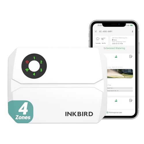 Inkbird IIC-400 4-Zone WiFi Irrigation Control Unit, Automatic WiFi Irrigation Programmer for Garden, APP Control, Integrated Non-Volatile Memory, Seasonal Adjustment, Manual Mode Support