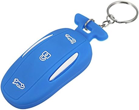 GOZAR 3 Button Silicone Smart Remote Key Cover Fob Case Key Holder With Key Chain Fits For Tesla Model X-Blue