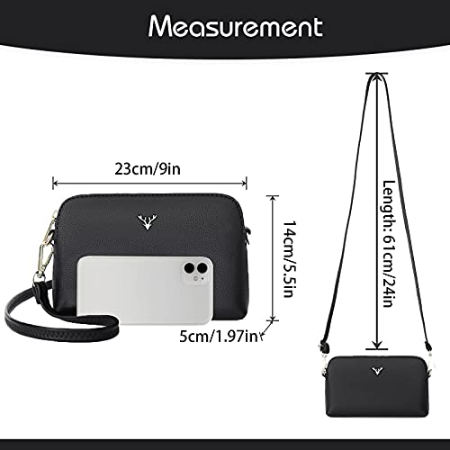 ZMDB Handbag Women's Small Shoulder Bag Women's PU Leather Mobile Phone Case with Wrist Strap & Adjustable Removable Shoulder Strap, Shoulder Bag Women's Bag Zip Crossbody Bag (Black Large)