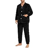 Vulcanodon Mens Plush Warm Pajama Sets Soft Fluffy Long Fuzzy Sleepwear with Pockets Cozy Loungewear Pjs Set for Men