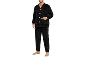 Vulcanodon Mens Plush Warm Pajama Sets Soft Fluffy Long Fuzzy Sleepwear with Pockets Cozy Loungewear Pjs Set for Men