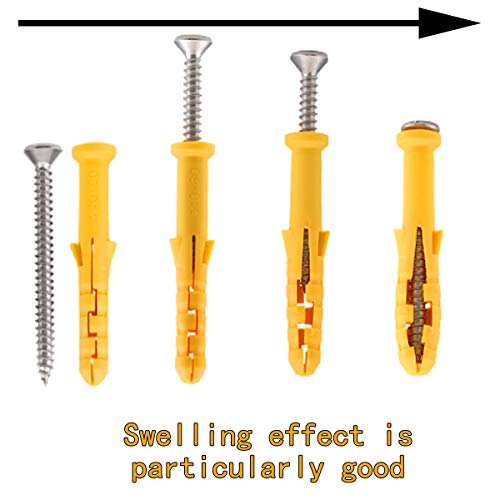 Screws and Anchors Set 12 Pack M5 Screw (5mm40mm) M8 Plastic Expander Anchor (8mm40mm) Yellow Screw Hole Fillers and Screws Stainless Zinc Plated for Drywall Hollow Wall Concrete Ceiling Tile Wood