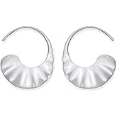 Boma Jewelry Sterling Silver Shimmering Wave Pull Through Backless Hoop Earrings