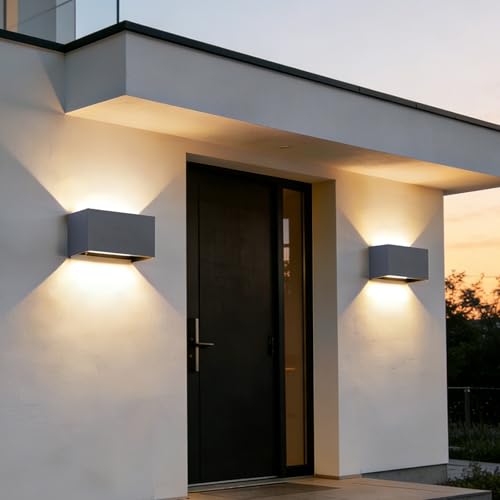 FUPE 2 Pieces Outdoor/Indoor LED 25 W Outdoor Wall Lamp Anthracite IP65 Waterproof Aluminium Outdoor Wall Light Adjustable Light Angle 3000 K Warm White