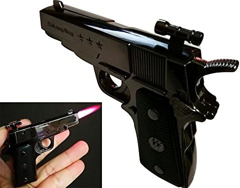 Mini Gun Design Jet Torch Flame windproof Lighter Cool Gift (Black)