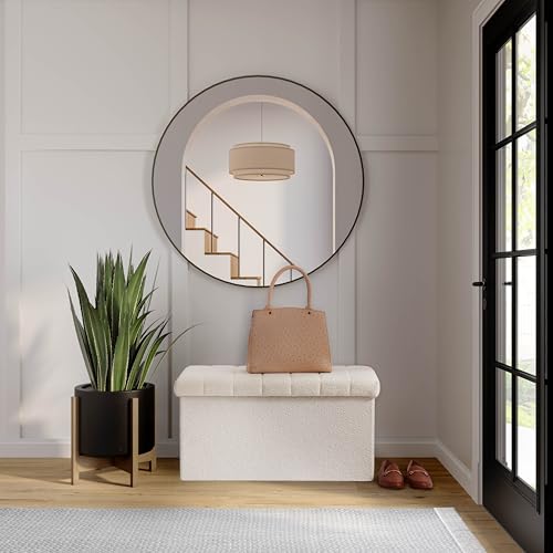 Seville Classics Cushioned Fabric Ottoman Hidden Storage Chest Footrest Chair, Padded Seat for Bedroom, Dorm, Loft, Living Room, Entryway, Hallway, White Boucle, 30" Bench - Image 8