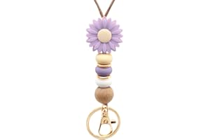 MyfavoriteK Flower Teacher Lanyards ID Badge and Key Chain, Cute Silicone Beads Lanyard for Women Nurse Work Student (Lavender)