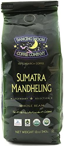 Dancing Moon Sumatra Mandheling Whole Bean Organic Fair Trade Antioxidant Coffee, 12 Ounces