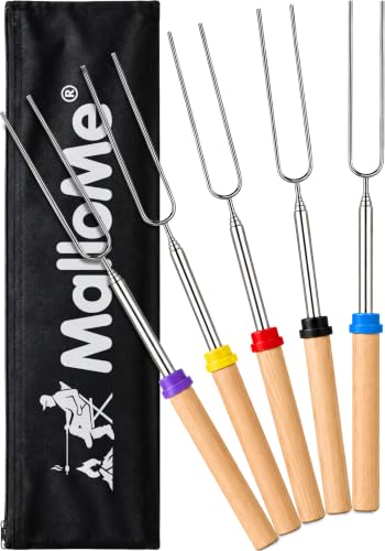 MalloMe Smores Sticks for Fire Pit Long - Marshmallow Roasting Sticks Smores Kit - Smore Skewers Hot Dog Fork Campfire C