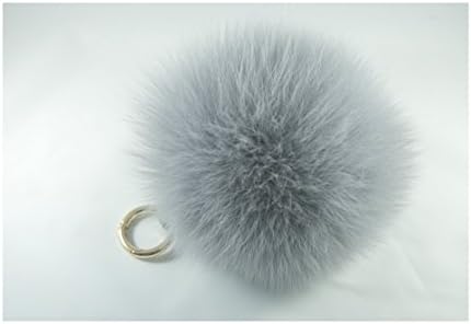 Yooci Large Genuine Fox Fur Bag Charm Fluffy Fur Ball Car Keychain Decorations (Light Gray)