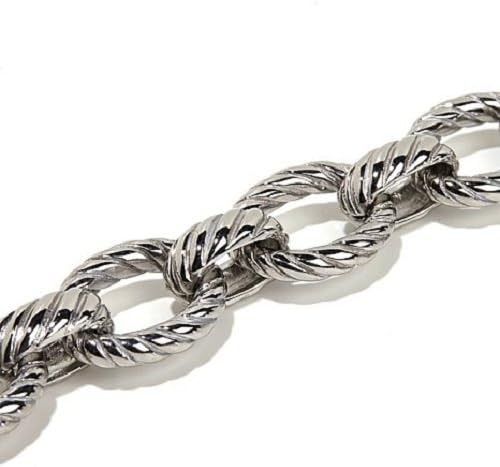 Amythyst Silver Tone Stainless Steel Textured Long, Rolo Link Rolo Ankle Bracelet (11 inches)
