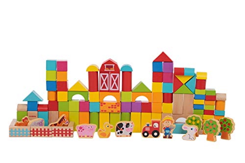 Toysters 128-Piece Wooden Farm Building Blocks | BPA-Free Wood Game ABC Number Block Set for Kids | Interactive STEM Educational Toy Great for Fine Motor Skills, Shape Sorting and Recognition | BK663 - Thumbnail 2