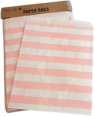 Light Pink Paper Party Bags Sweet Striped Loot Birthday, 13x18, Treat Wedding Favour Candy Bag