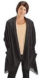 Eyelet Trim Fleece Wrap Sweater With Pockets