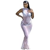 3 Piece Swimsuit Bathing Suit for Women Sexy Halter Bikini Sets with Sleeveless Sheer Mesh Maxi Cover Up Dress