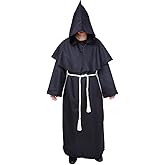 Myir JUN Monk Robe Medieval Friar Monk Priest Hooded Robe Cloak Halloween Tunic Hooded Uniform Monk Costume Cosplay Costume