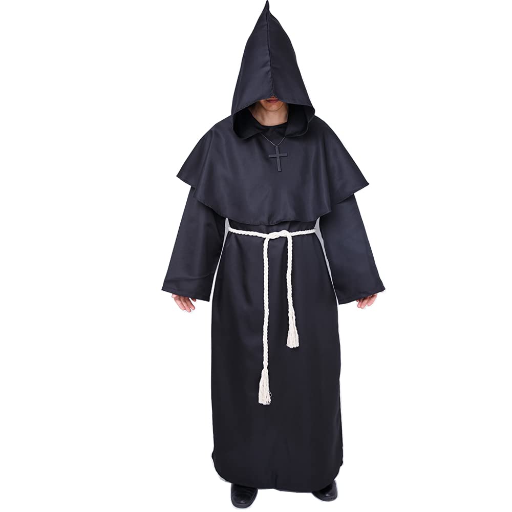 Photo 1 of Myir JUN Monk Robe Medieval Friar Monk Priest Hooded Robe Cloak Halloween Tunic Hooded Uniform Monk Costume Cosplay Costume Size S