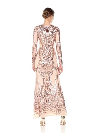 betsy and adam long sleeve sequin gown