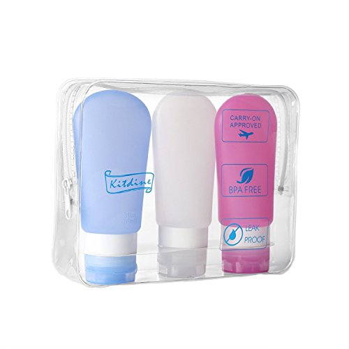 Kitdine Portable Soft Silicone Travel bottles Set (3 OZ, Pink + White + Blue) Beauty & Personal Care, Tools & Accessories, Bags & Cases, Travel Cases