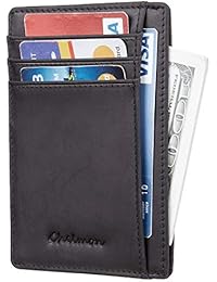 Chelmon Slim Wallet RFID Front Pocket Wallet Minimalist Secure Thin Credit Card Holder (crazy horse black)