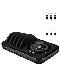 Soopii   Estación de carga para varios dispositivos con almohadilla de carga inalámbrica Qi, soporte de carga rápida y almohadilla USB de 4 puertos y organizador para teléfonos móviles y tabletas (cables incluidos), color negro
