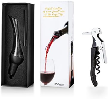 Wine Aerator Pourer, Premium Aerating Pourer and Decanter Spout, Aeration of Red, White or Rose Wine, Comes with Bonus Waiter's Corkscrew and Gift Box - By Vinopourer