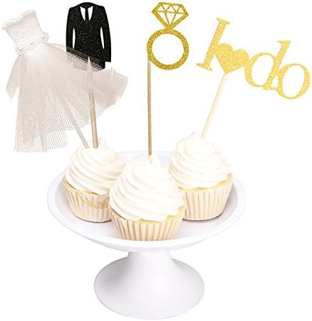 Joinor Glitter I Do Diamond Ring Wedding Dress and Suit Cake Cupcake Toppers Picks for Decorations, Set of 27