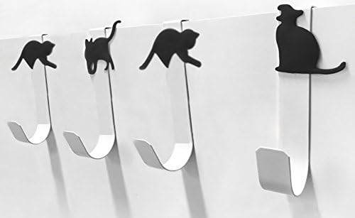 Funnuf Pack of 4 Decorative Cat Over The Door Hook Hanger Draw Organizer for Hats, Coats, Towel, Purses, Grocery Bags
