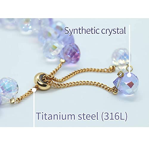 Sparkly Crystal Bracelet Clear & Purple Double Row Crystal Charm Bracelet Strand Bracelet with Adjustable Steel Chain and Gift Box Set