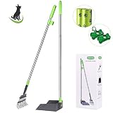 TNELTUEB Dog Pooper Scooper, Metal Pet Poop Tray & Rake - 47.2 Inches Pet Waste Removal Long Handle Bin with Rake for Dog, Green