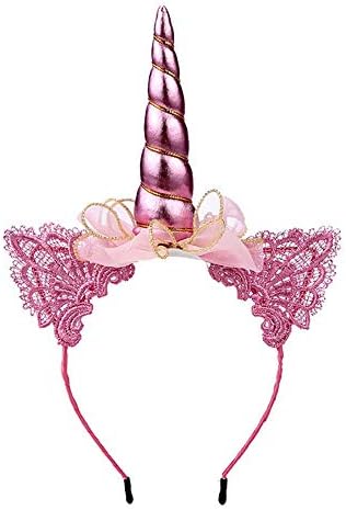 Tonpot Unicorn Lace Headband Cat Ear Headband Unicorn Evening Cosplay Fancy Dress Halloween for Children, Fabric, Pink, 13.5 * 13 * 12cm