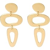 Gold Plated Curved Disc Drop Earrings Round Disc Dangle Earrings Minimalist Geometric Statement Earrings for Women