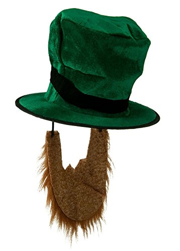 Adult Plush Leprechaun Green Top Hat w/Buckle Accent & Beard