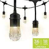 Enbrighten Classic LED Cafe String Lights, Black, 36 Foot Length, 18 Impact Resistant Lifetime Bulbs, Premium, Shatterproof, Weatherproof, Indoor/Outdoor, Commercial Grade, UL Listed, 33171