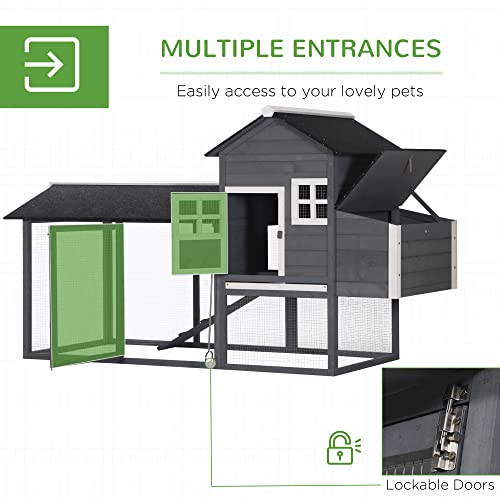 PawHut 82" Chicken Coop Wooden Rabbit Hutch Hen House Poultry Cage Pen Outdoor Backyard with Run and Nesting Box, Grey