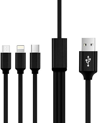Multi Charge Cable, Iophi 1M (3FT) 3 in 1 Lightning, Type C and Micro USB High Speed Heavy Duty Charge Cable for iPhone 7/7 Plus/6s/6/5s/5/iPad/iPod Samsung LG HTC Windows Smartphone Tablet (BLACK)
