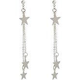Star Long Tassels Dangle Earrings for Women Silver Chain Dangle Drop Earrings Jewelry
