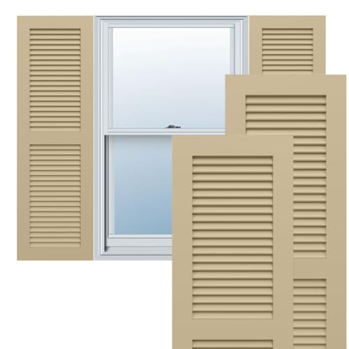 Ekena Millwork 15"W x 51"H True Fit PVC, Two Equal Louver Shutters, Natural Twi…