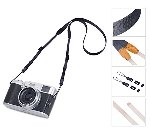 LONGTEAM Universal Adjustable Slim Camera Shoulder Neck Strap for Mirrorless Compact System DSLR Cameras (Black) - Thumbnail 2