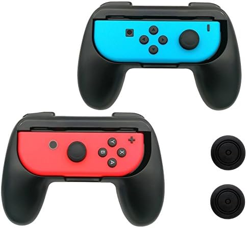 Nintendo Switch Joy-Con Grip Controller Kit with Thumbstick Caps 2-Pack, Wear-resistant Joy Con Handle Grips Accessory Kit for Nintendo Switch (Black)
