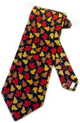 Men's 100% Silk Black &amp; Colorful Autumn Maple Tree Leaves Tie Necktie