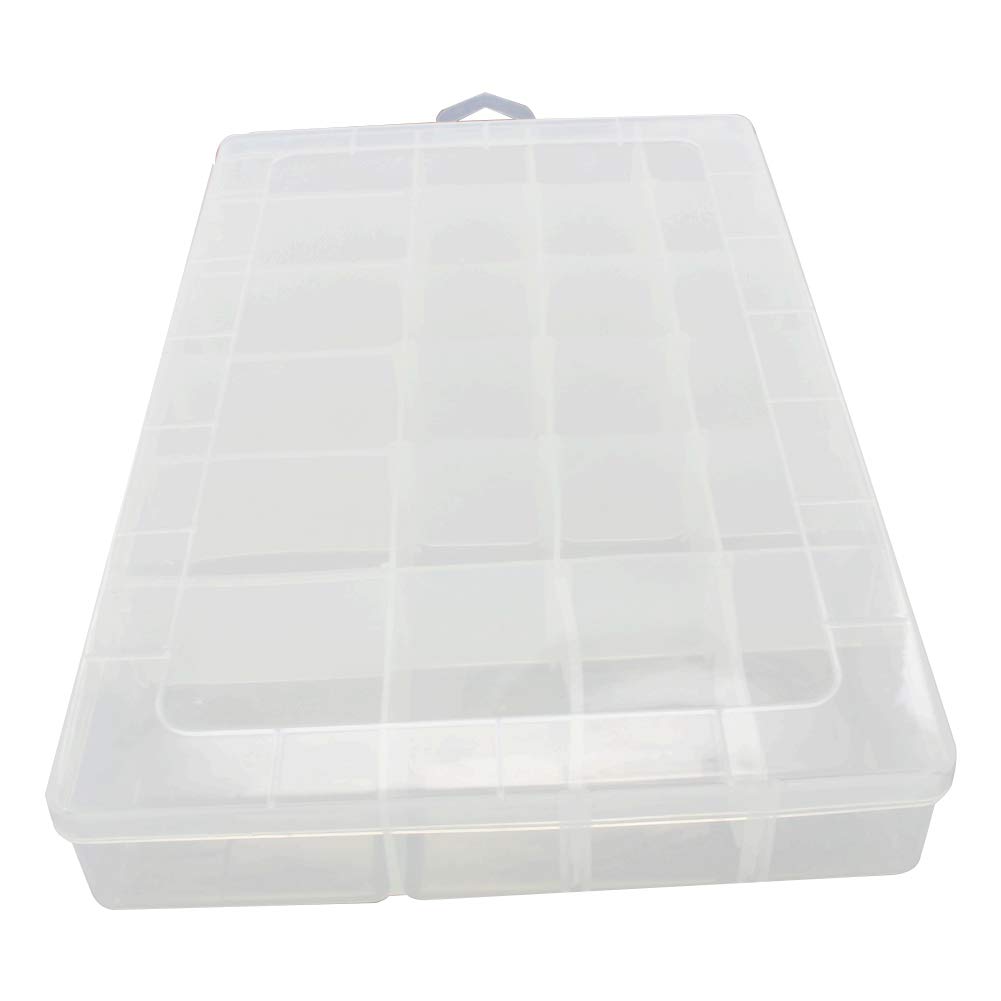 MroMax Component Storage Box - Plastic Electronic Component Containers Tool Boxes Clear White Movable Partition Double Buckles 24 Grids 345x245x40mm 1 Pcs