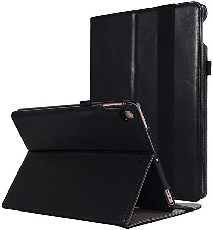 For New iPad 6th Generation Case 2018/2017 9.7 inch Leather with Pencil Holder Hand Strap Folio Stand Cover Multi-Function Auto Sleep Wake Case for iPad 9.7 6th 5th Generation Air Air2 (Black)