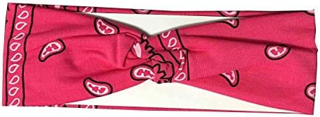 Bandana Print Headband Women's Yoga Hair Wrap Paisley Twisted 3" Stretchabable (Pink)
